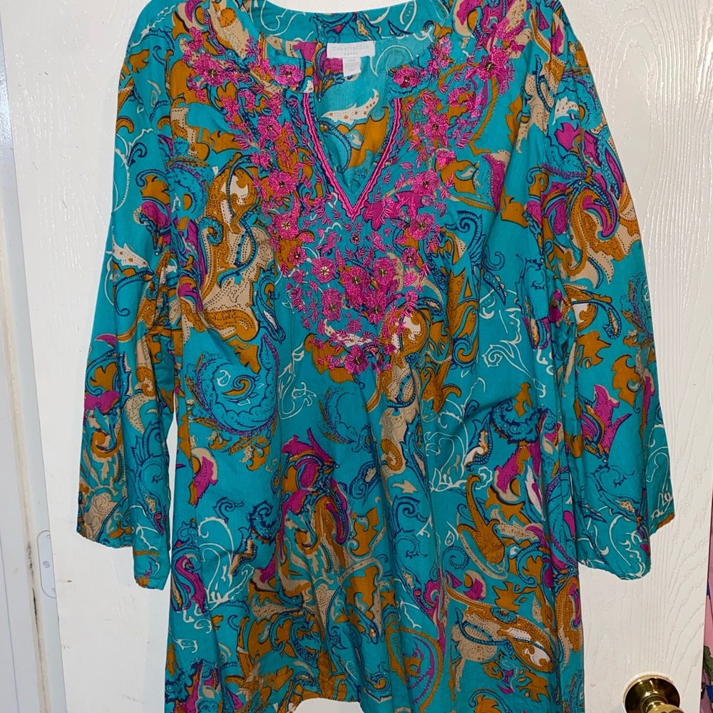 Charter Club Teal and Pink Paisley Tunic